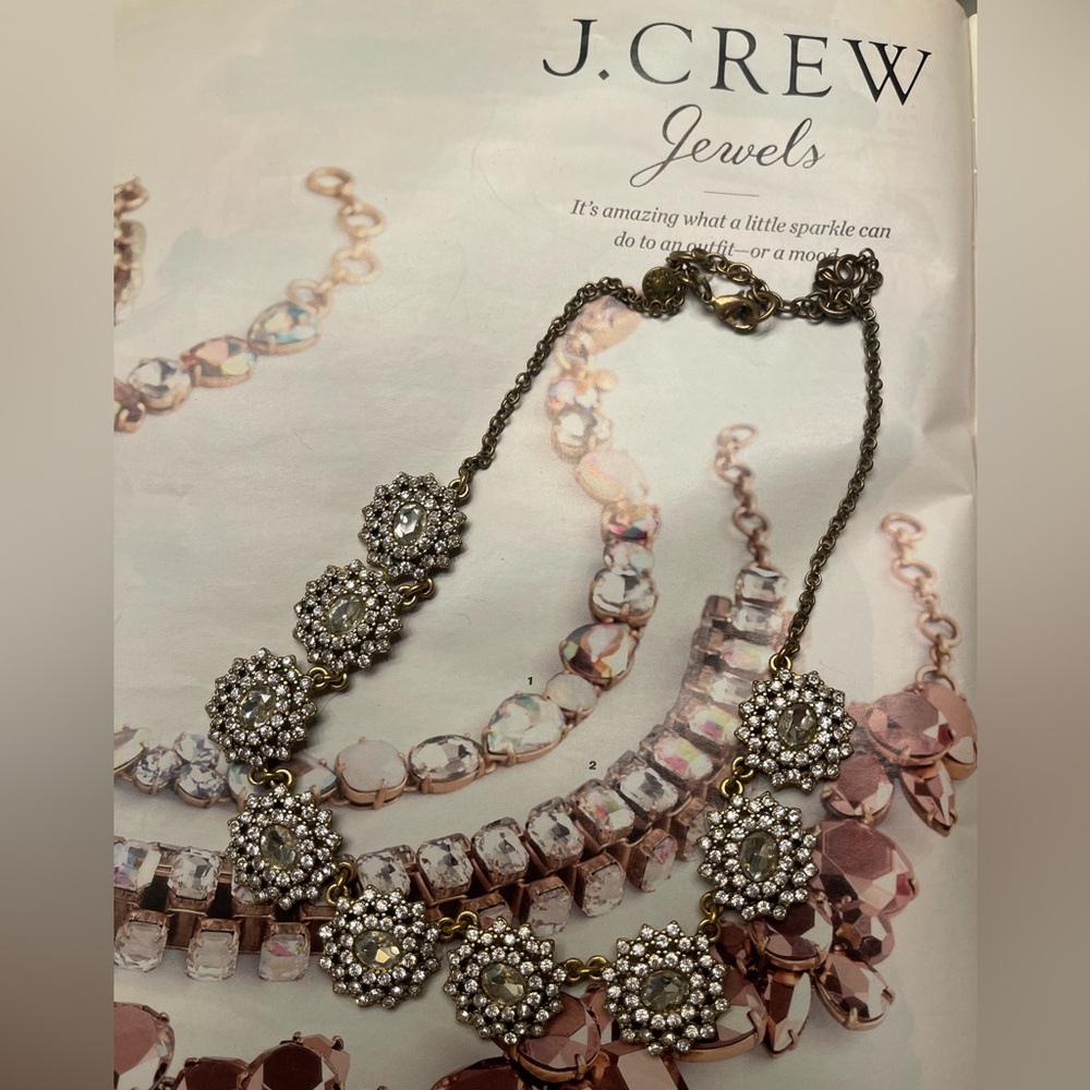 J. Crew Crystal Floral Necklace in Silver and Gold